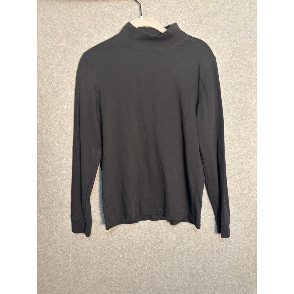 LL Bean Black Mock Neck Turtleneck Shirt Small Cotton Minimalist Classic Top
